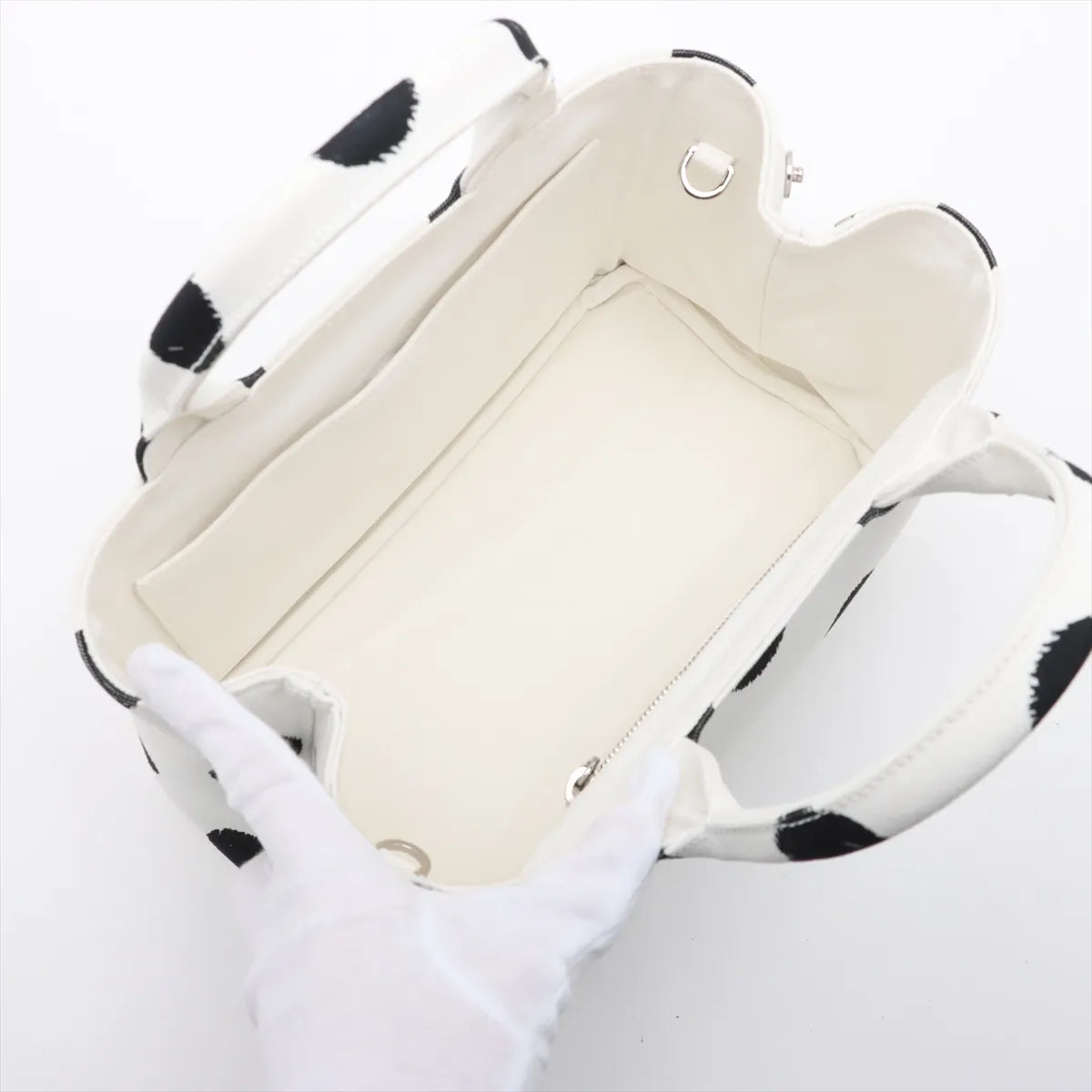 Prada Canapa Black Polka Dot Two-Way Handbag White