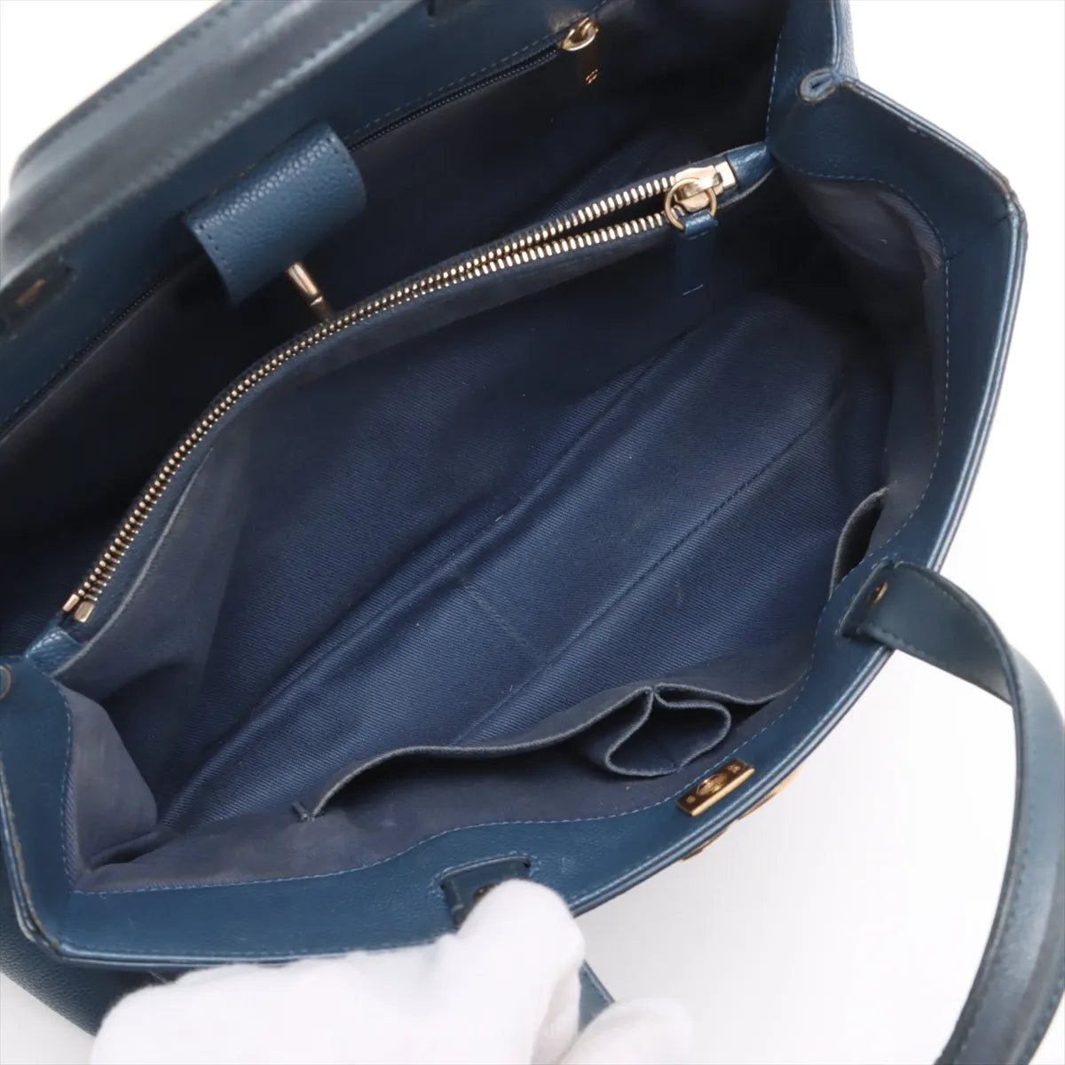 Chanel CC Logo Caviar Skin Two-Way Handbag Blue