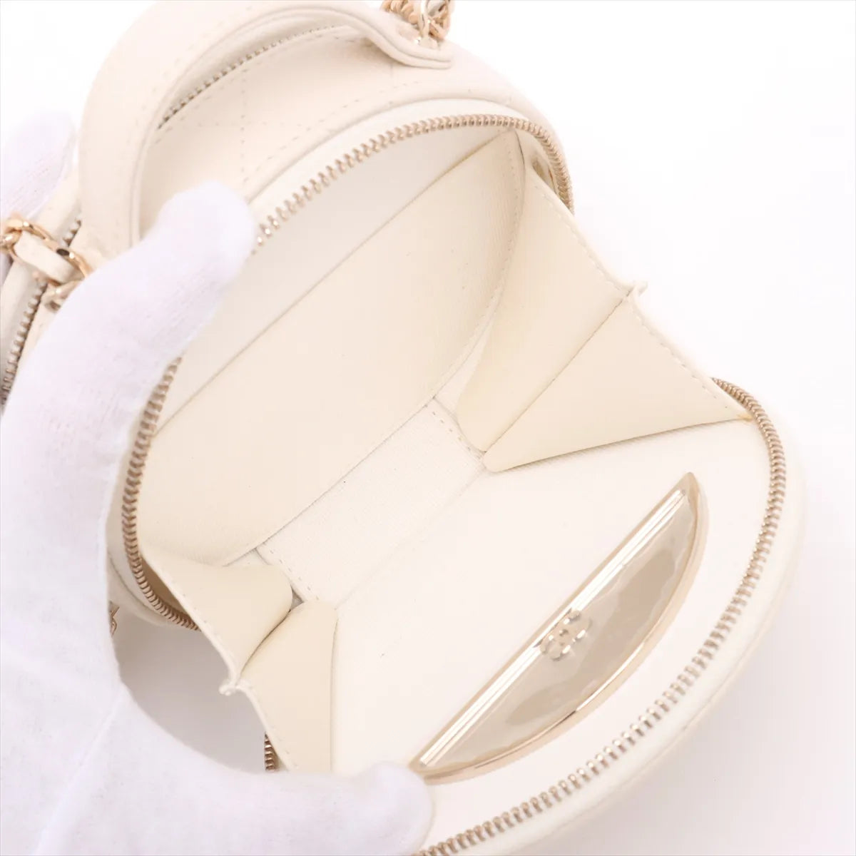 Chanel CC Logo Matelasse Caviar Skin Two-Way Round Shoulder Bag White