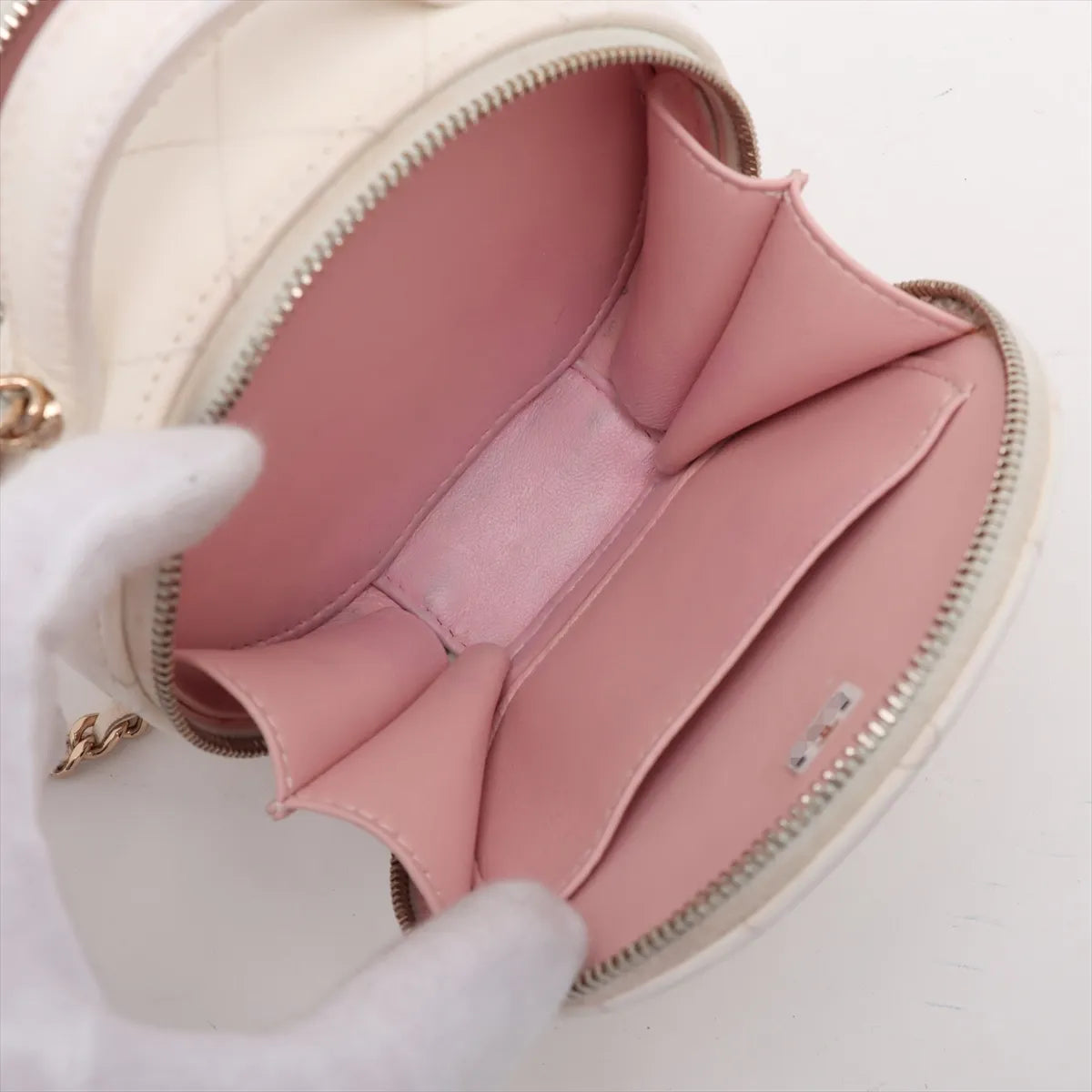 Chanel CC Logo Matelasse Leather Two-Way Round Shoulder Bag White