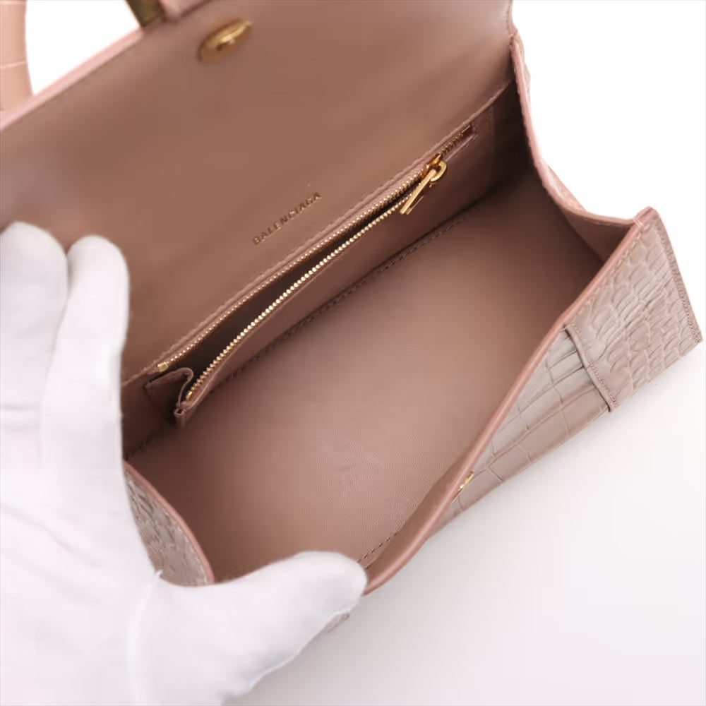 Balenciaga Hourglass Mock Croc Two-Way Handbag Beige