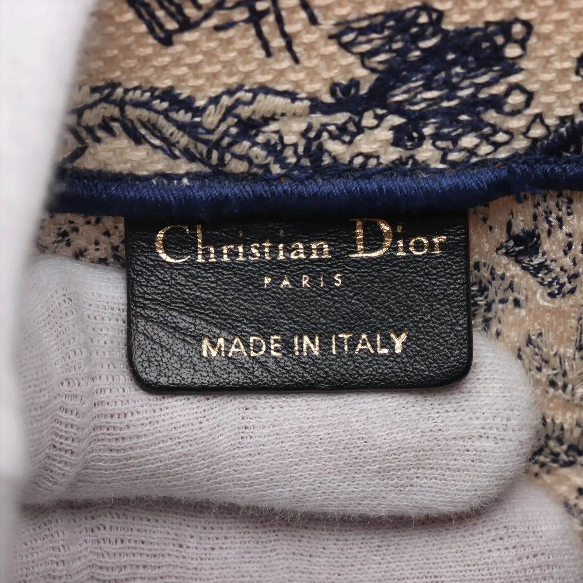 Christian Dior Toile De Jouy Embroidery Medium Canvas Book Tote Bag White x Blue