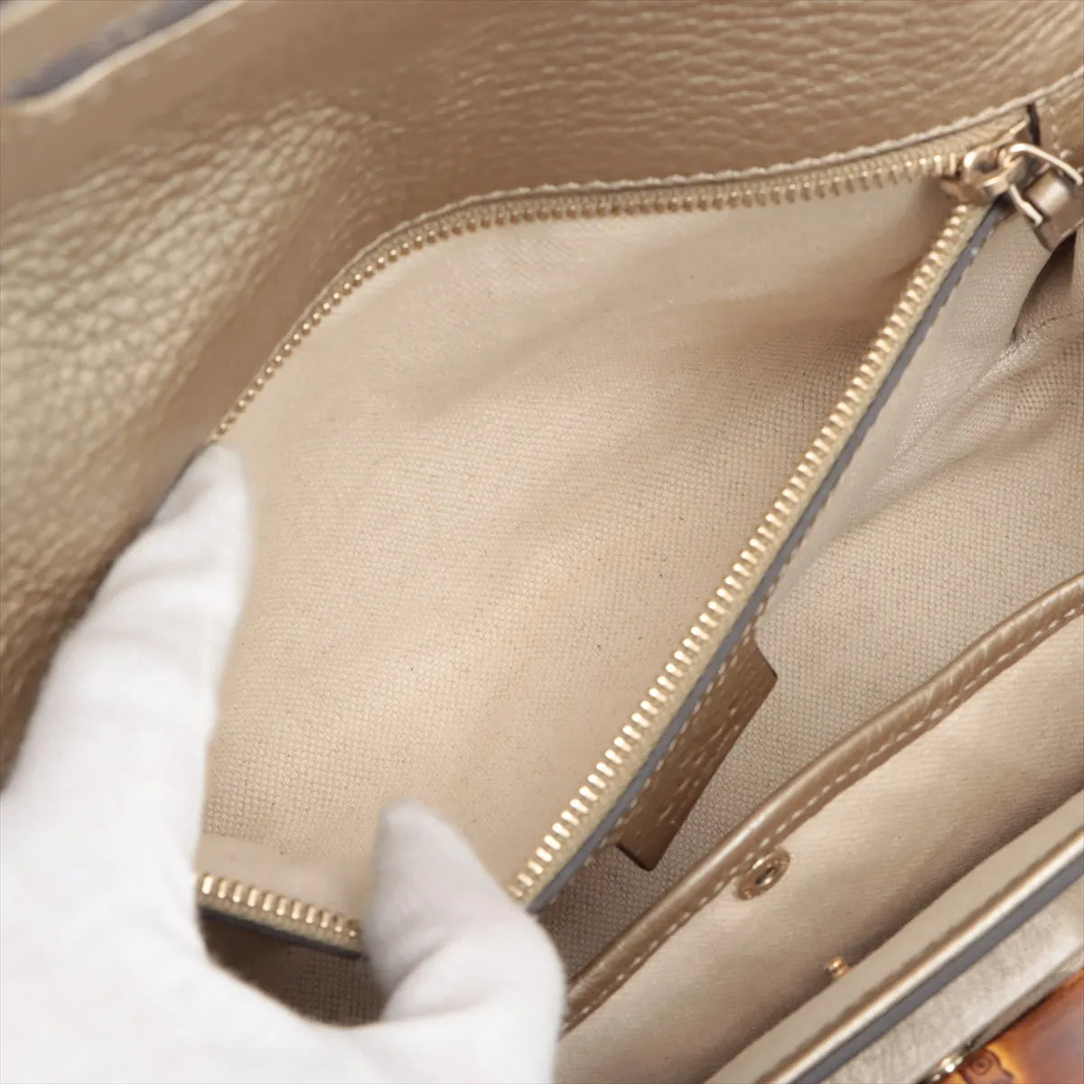 Gucci New Bamboo Leather Handbag Gold