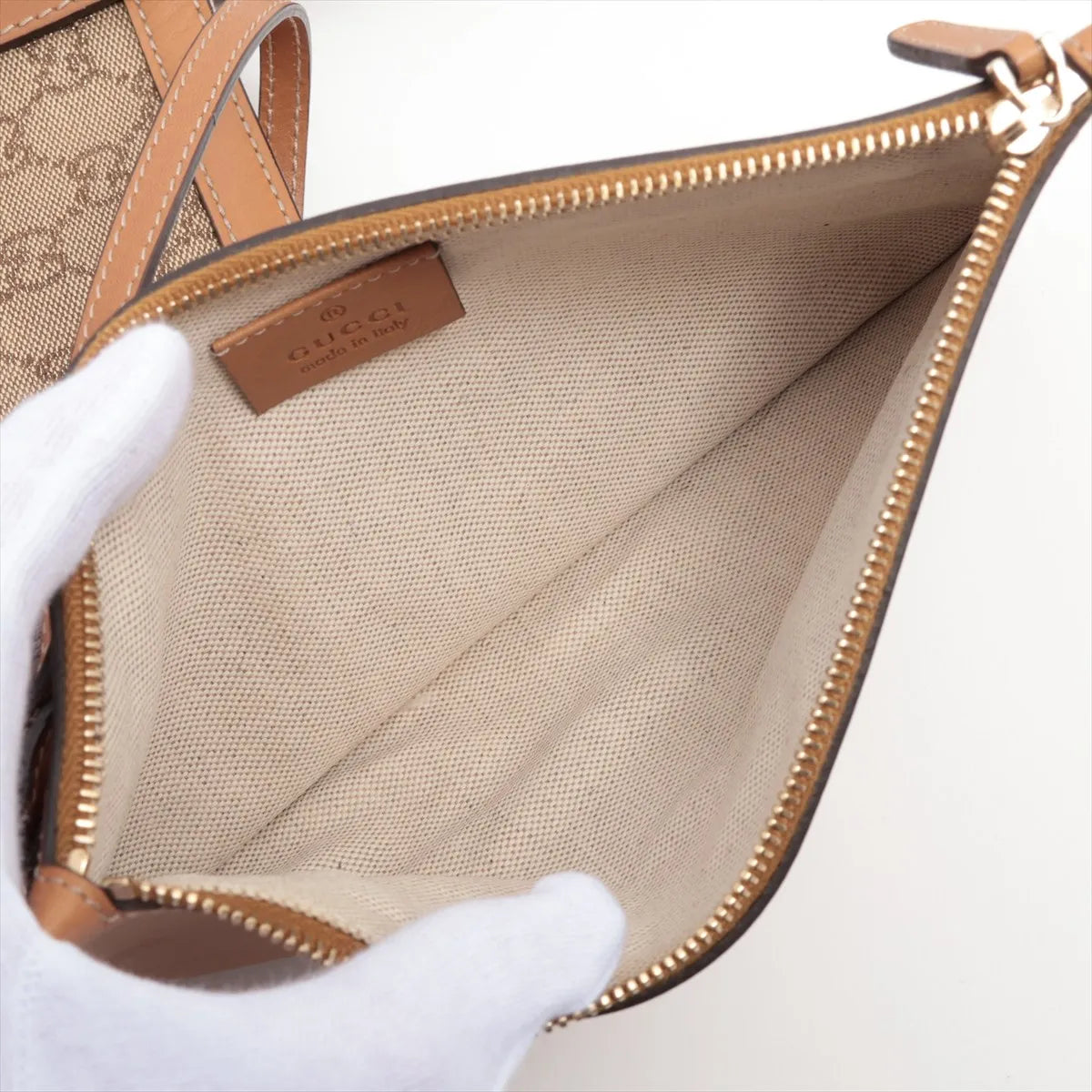 Gucci GG Canvas Leather Tote Bag in Beige Brown