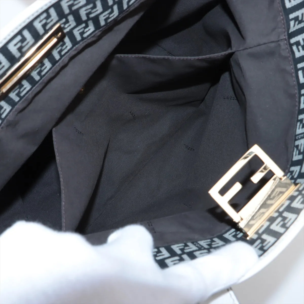 Fendi Zucchino Canvas Leather Tote Bag Black x White