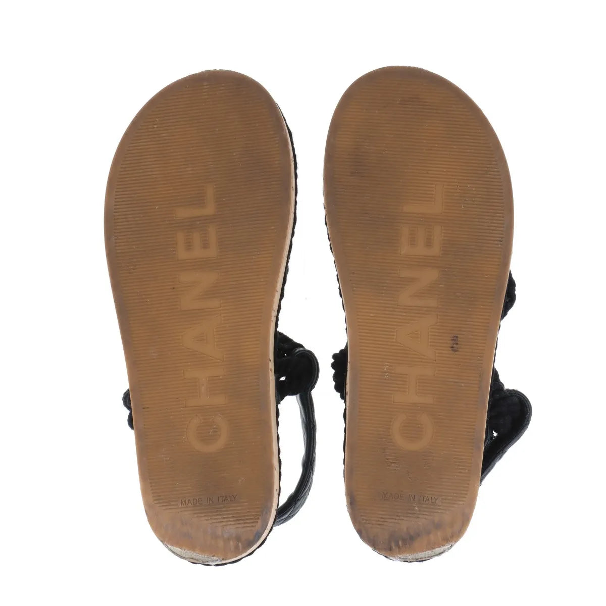 Chanel Logo Matelasse Leather Strap Sandal Black