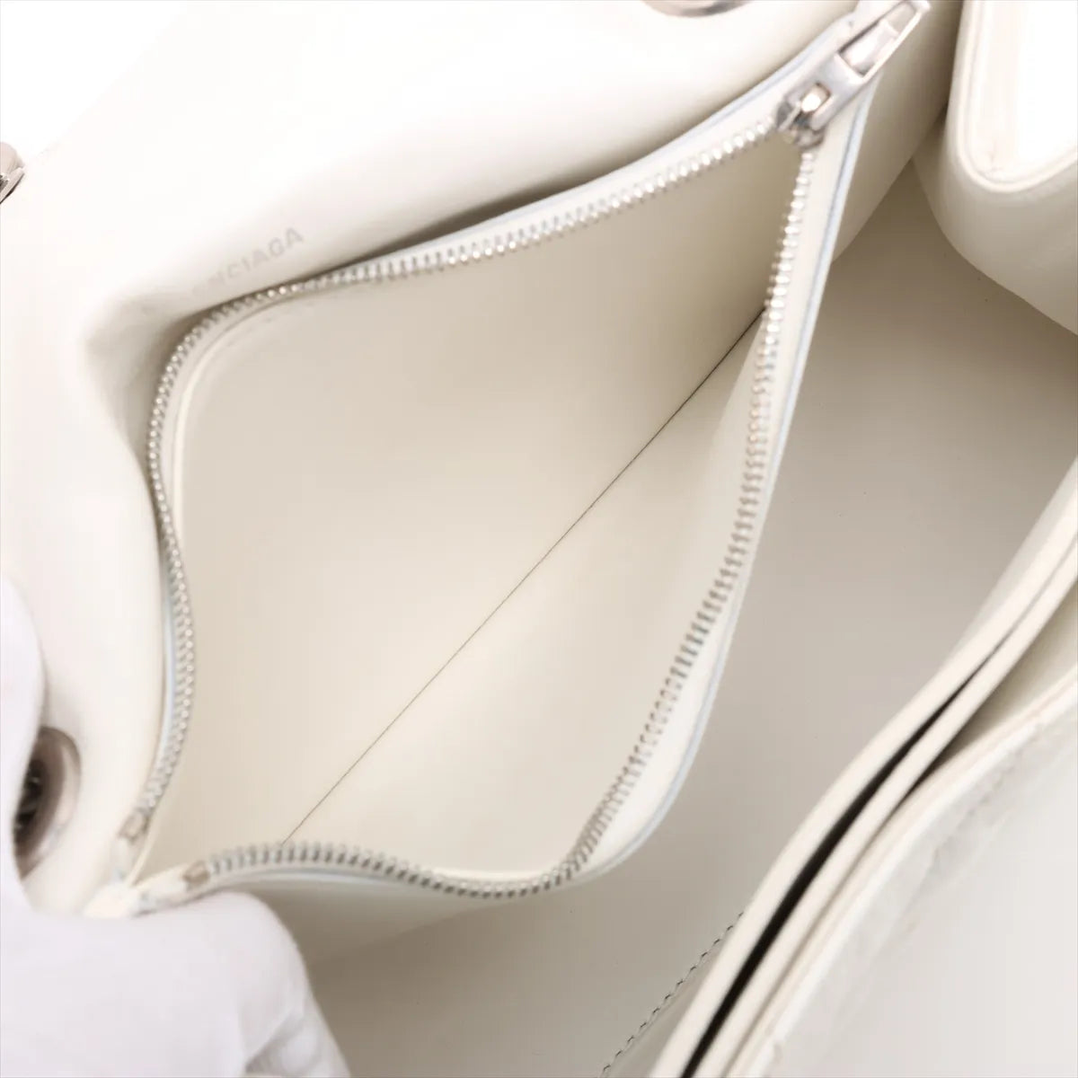 Balenciaga Crush Leather Chain Shoulder Bag White