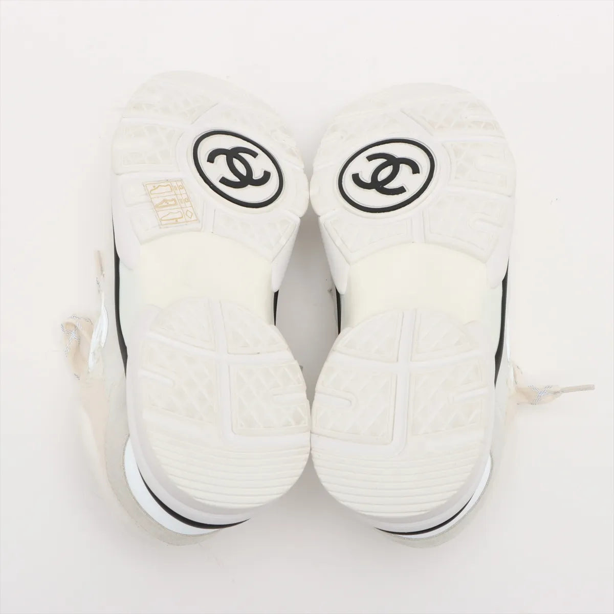 Chanel CC Logo Suede x Fabric Sneakers Ivory x White