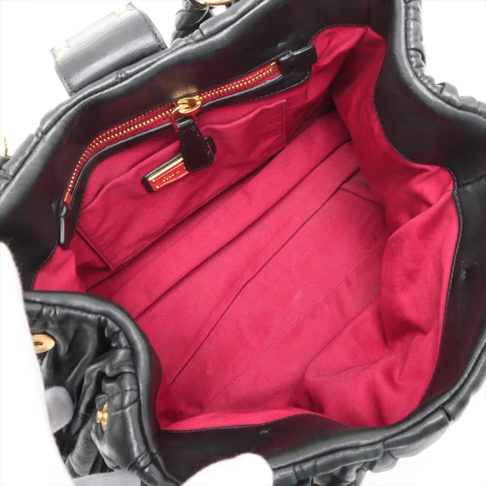Miu Miu Matelasse Leather Two-Way Handbag Black