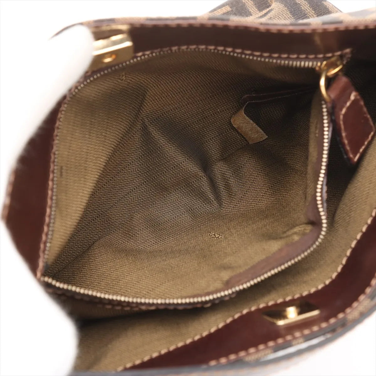 Fendi Zucca Canvas Leather Shoulder Bag Brown