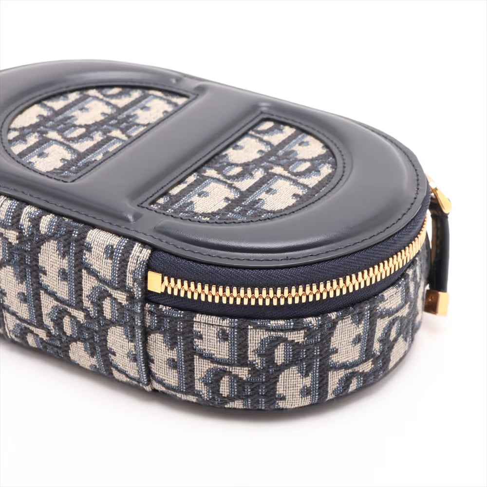 Christian Dior CD Logo Leather Two-Way Shoulder Bag Navy Blue