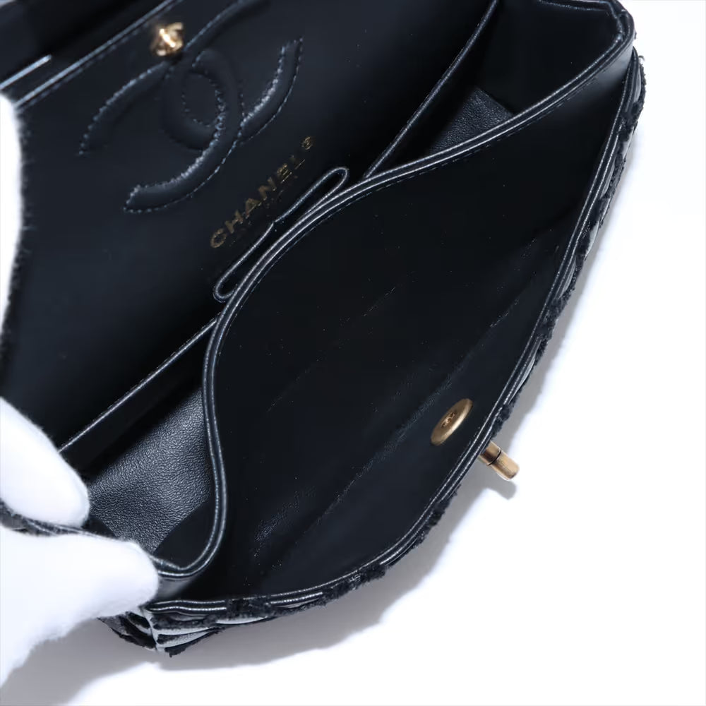 Chanel CC Logo Matelasse Lambskin Fabric Double Flap Double Chain Bag Black