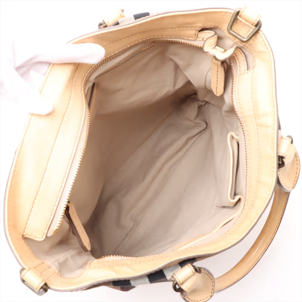 Burberry Nova Check Canvas Leather Two-Way Handbag Beige