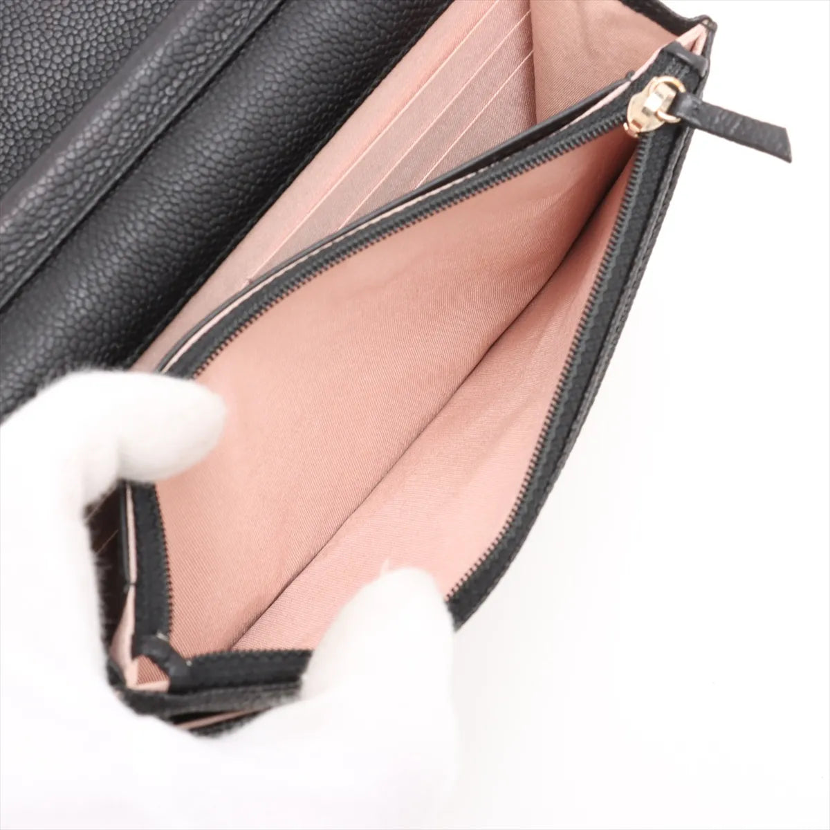 Chanel CC Logo Caviar Skin Chain Wallet Bag Black