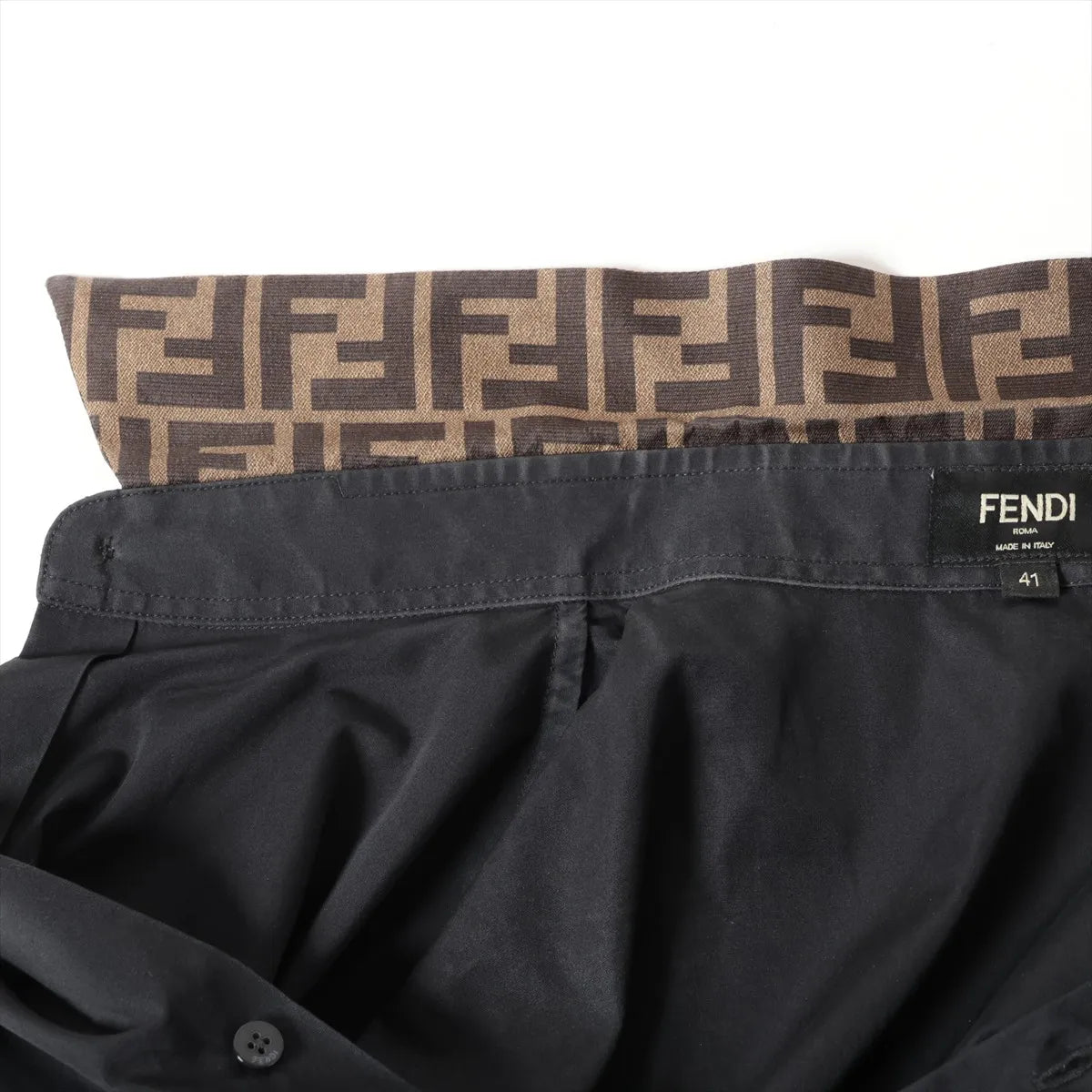 Fendi Zucca Cotton Button Down Long Sleeve Shirt Black