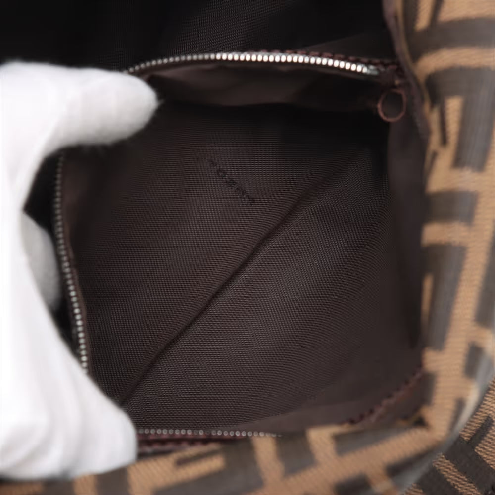 Fendi Zucca Mamma Baguette Canvas Leather Shoulder Bag Brown