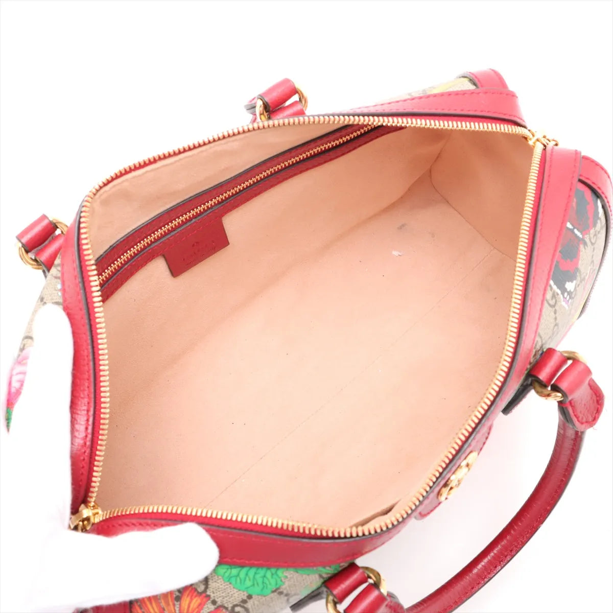 Gucci GG Floral Leather Two-Way Shoulder Bag Beige x Red