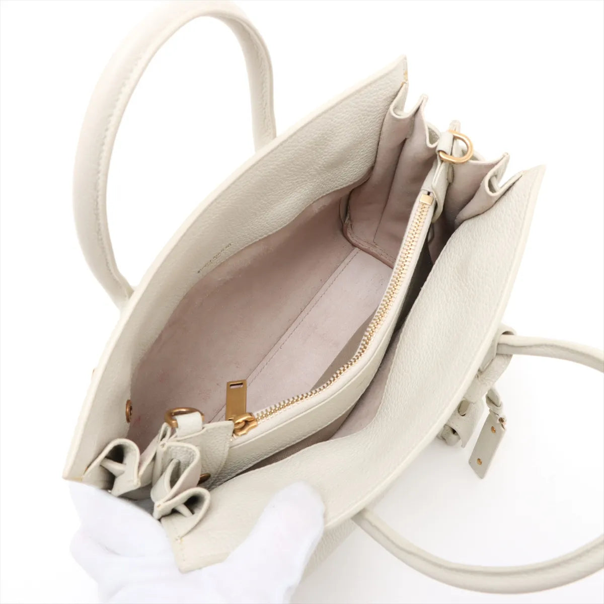 Saint Laurent Paris Sac de Jour Nano Leather Two-Way Handbag White