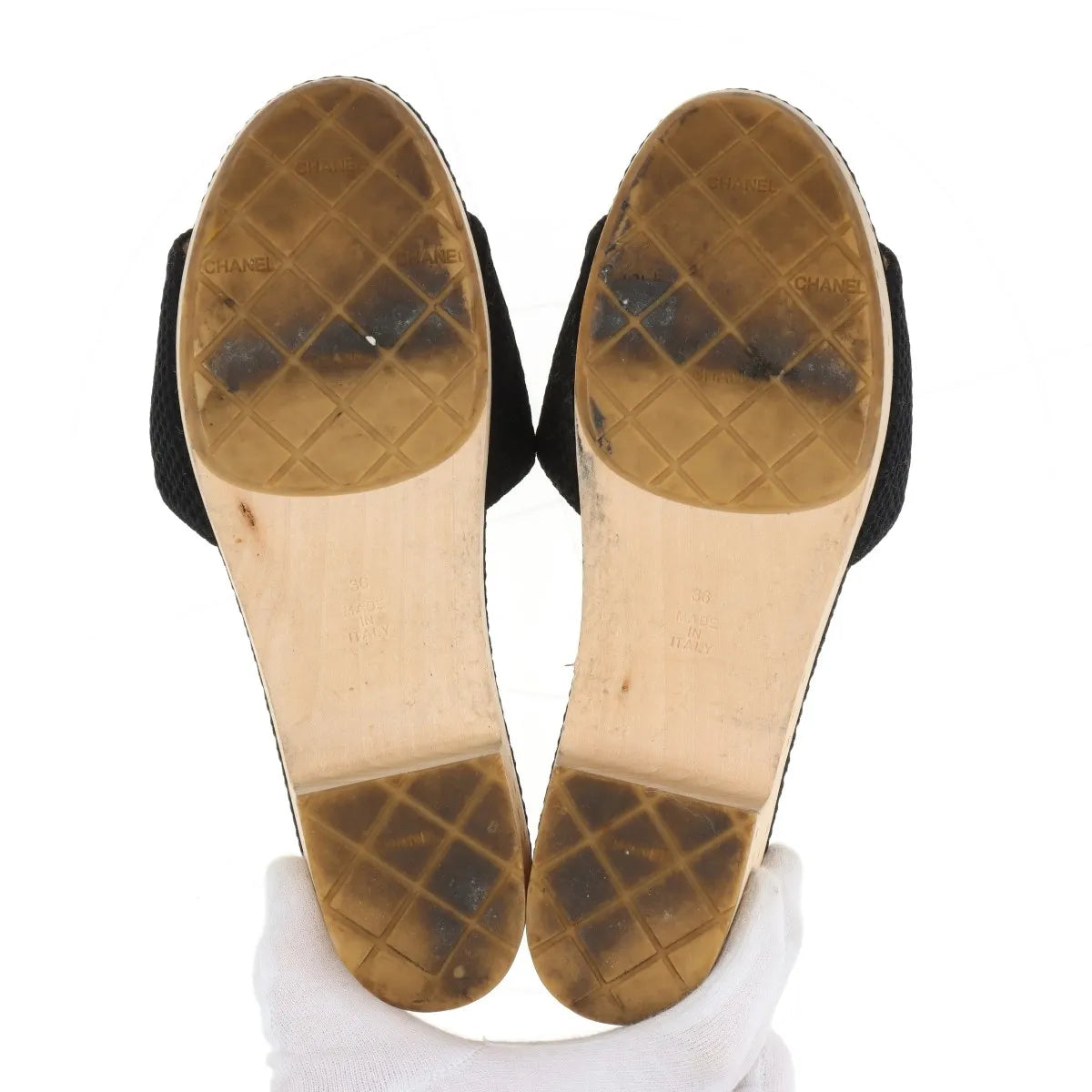 Chanel CC Logo Fabric Block Sandal Black