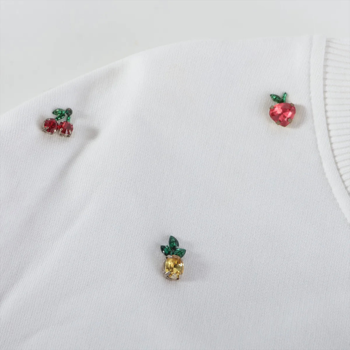 Valentino Fruits Beads Knitted Cotton Sweater White