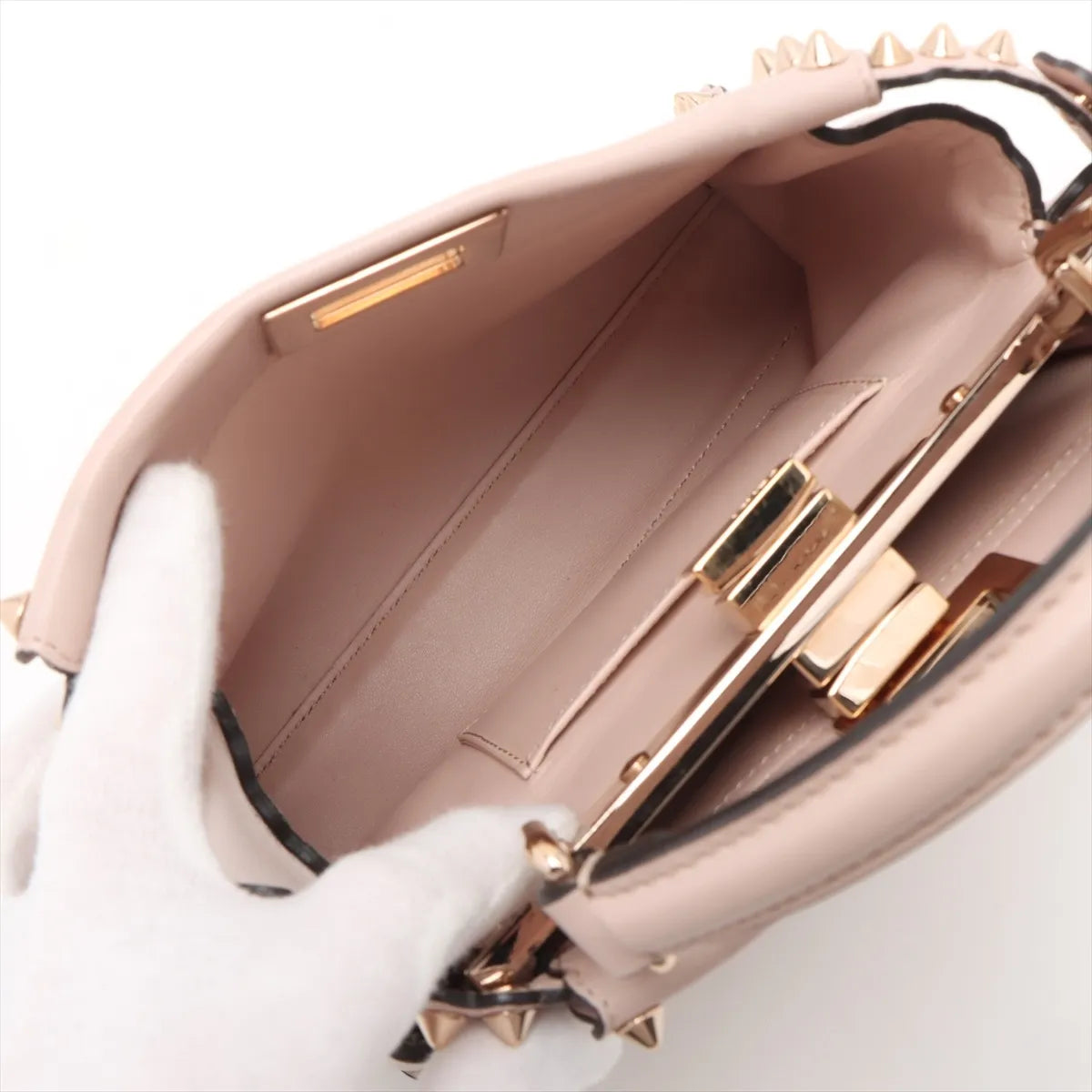 Fendi Mini Peekaboo Leather Studs Two-Way Handbag Pink