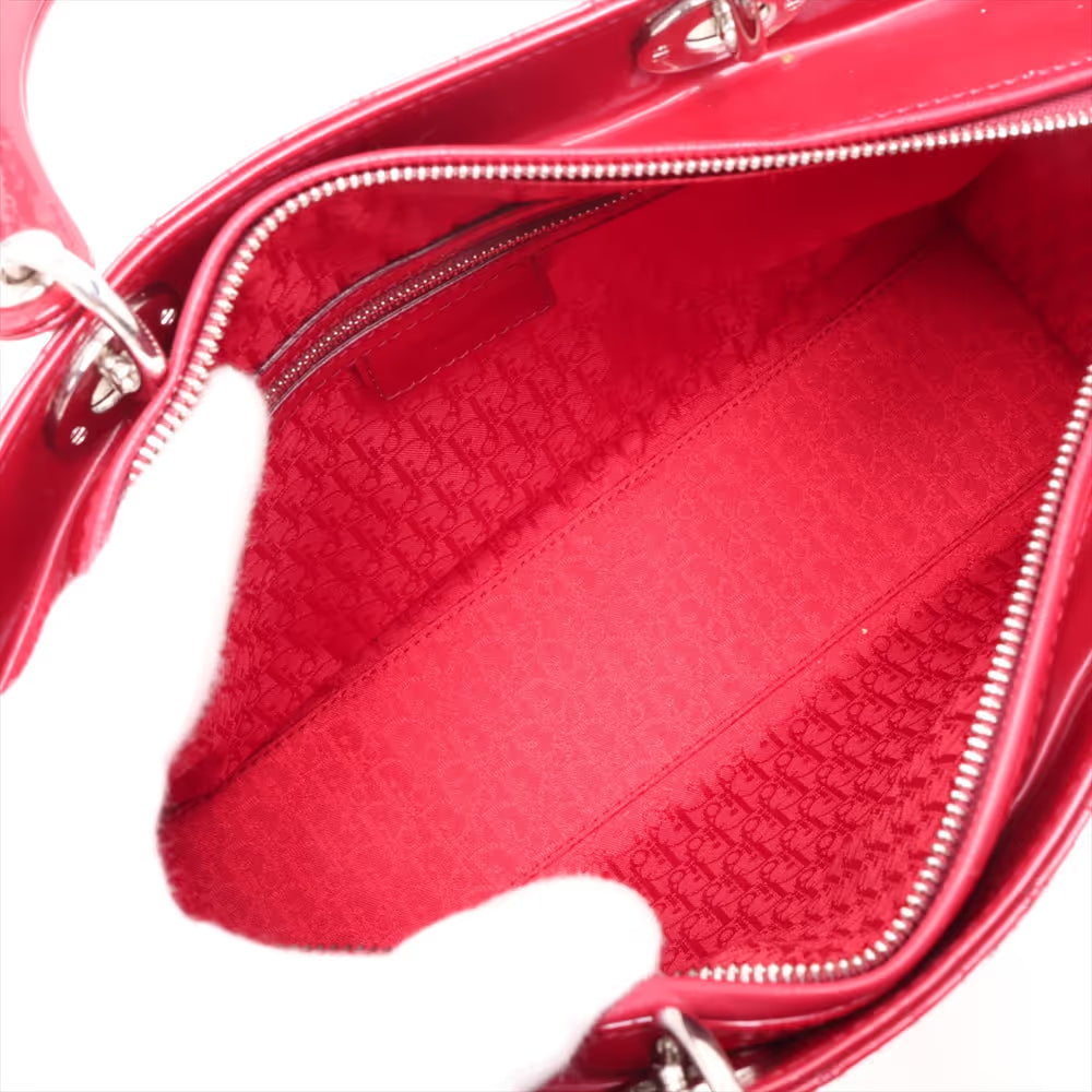 Christian Dior Cannage Lady Dior Large Patent Leather Two-Way Shoulder Bag Red