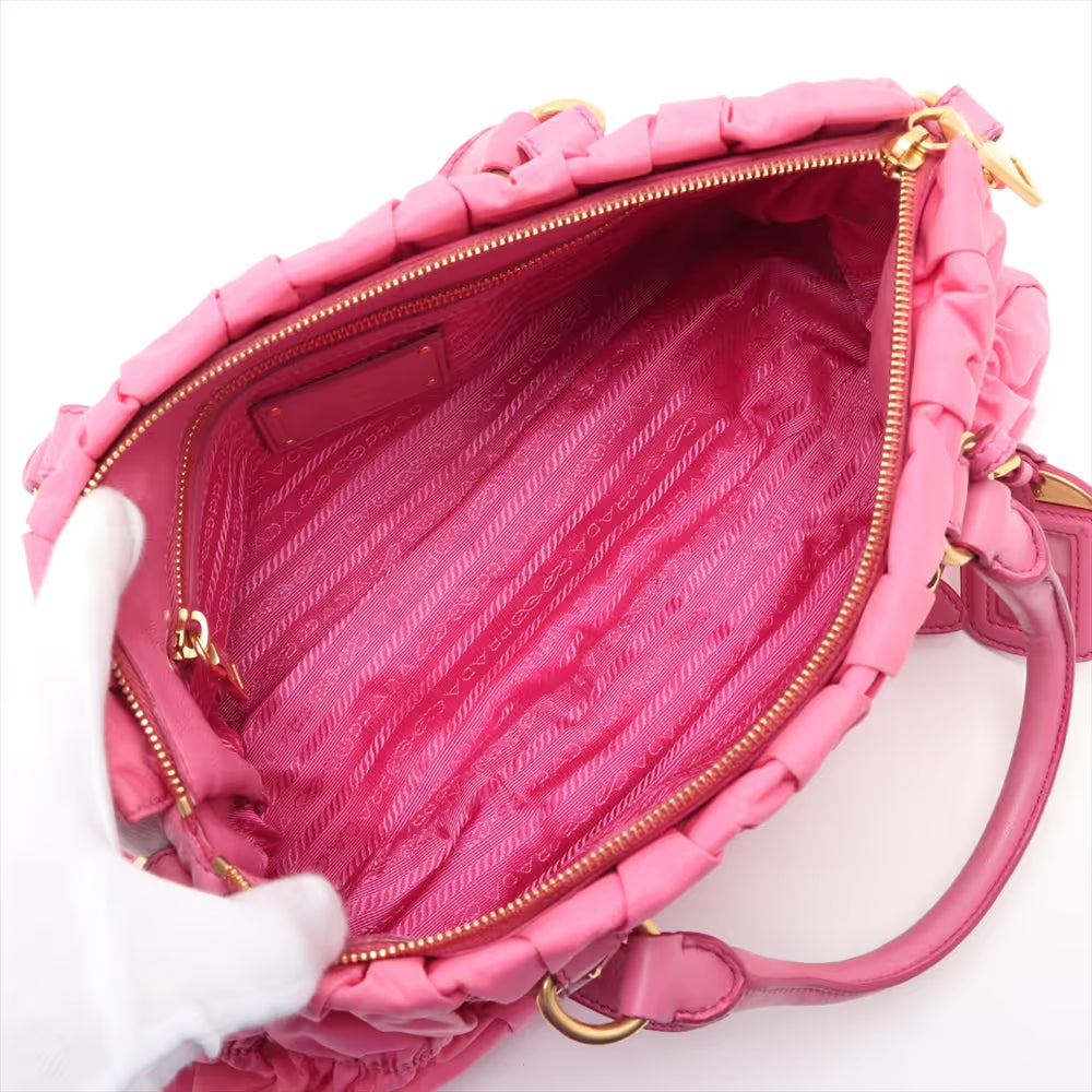 Prada Tessuto Nylon Leather Two-Way Handbag Pink