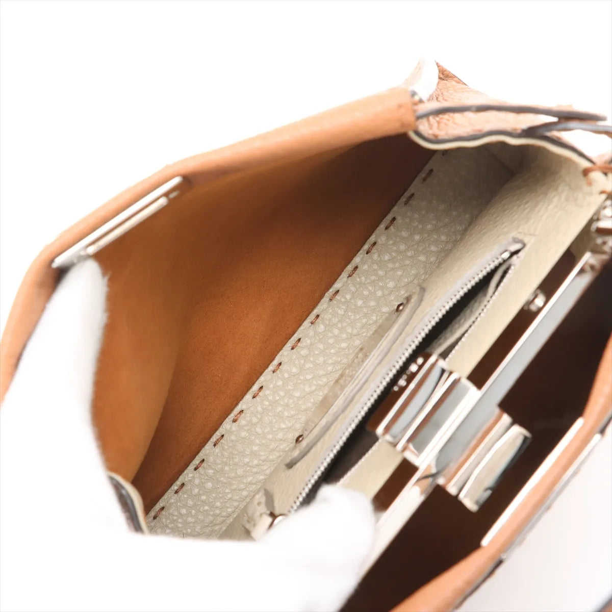 Fendi Selleria Mini Peekaboo Leather Two-Way Handbag Brown