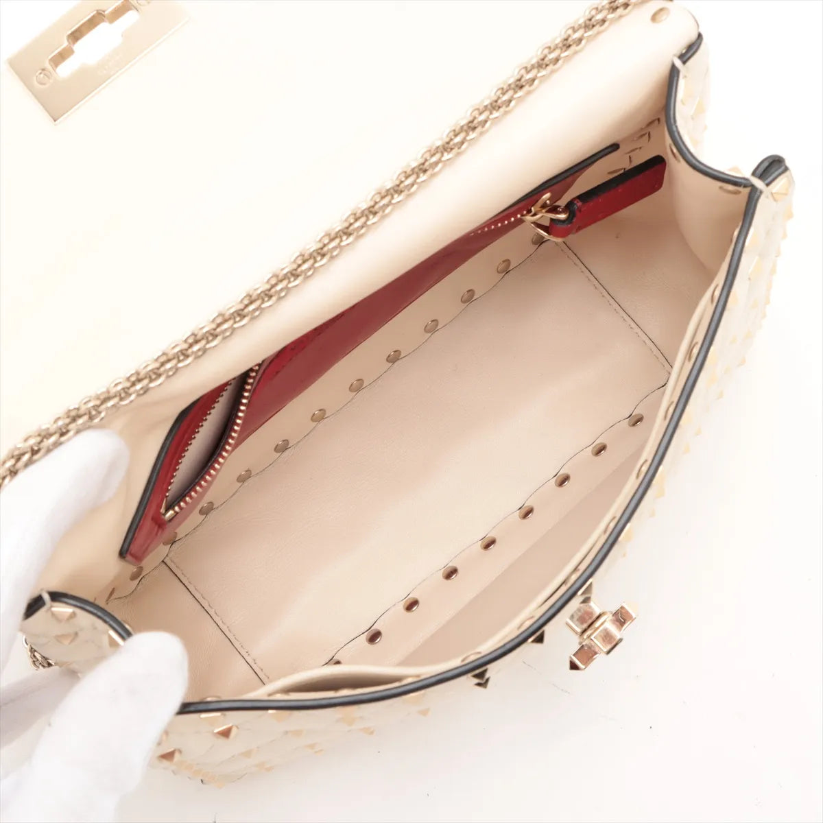 Valentino Garavani Matelasse Rockstud Leather Two-Way Chain Shoulder Bag Beige