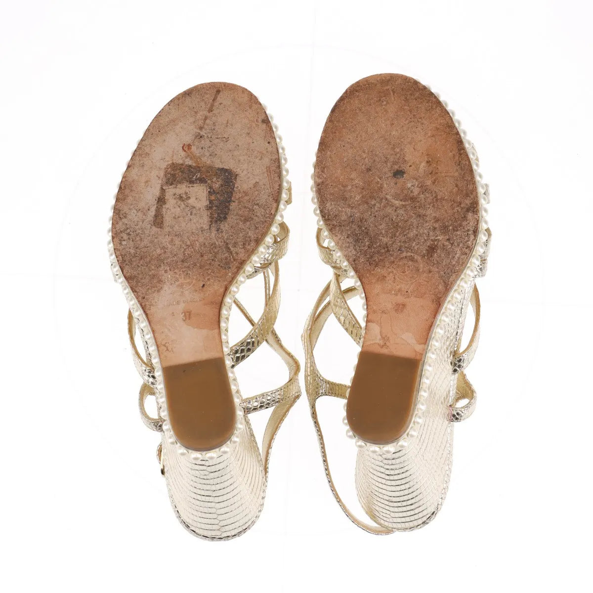 Chanel CC Logo Moc Lizard Wedge Sandal Gold