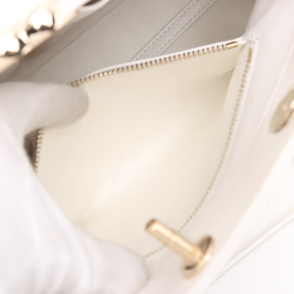 Chanel CC Logo Matelasse Caviar Skin Chain Tote Bag White
