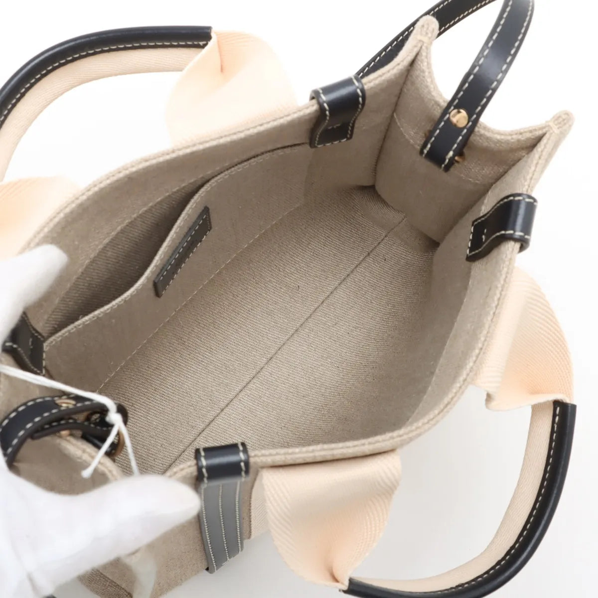 Chloe Woody Small Canvas Leather Two-Way Handbag Beige x Black