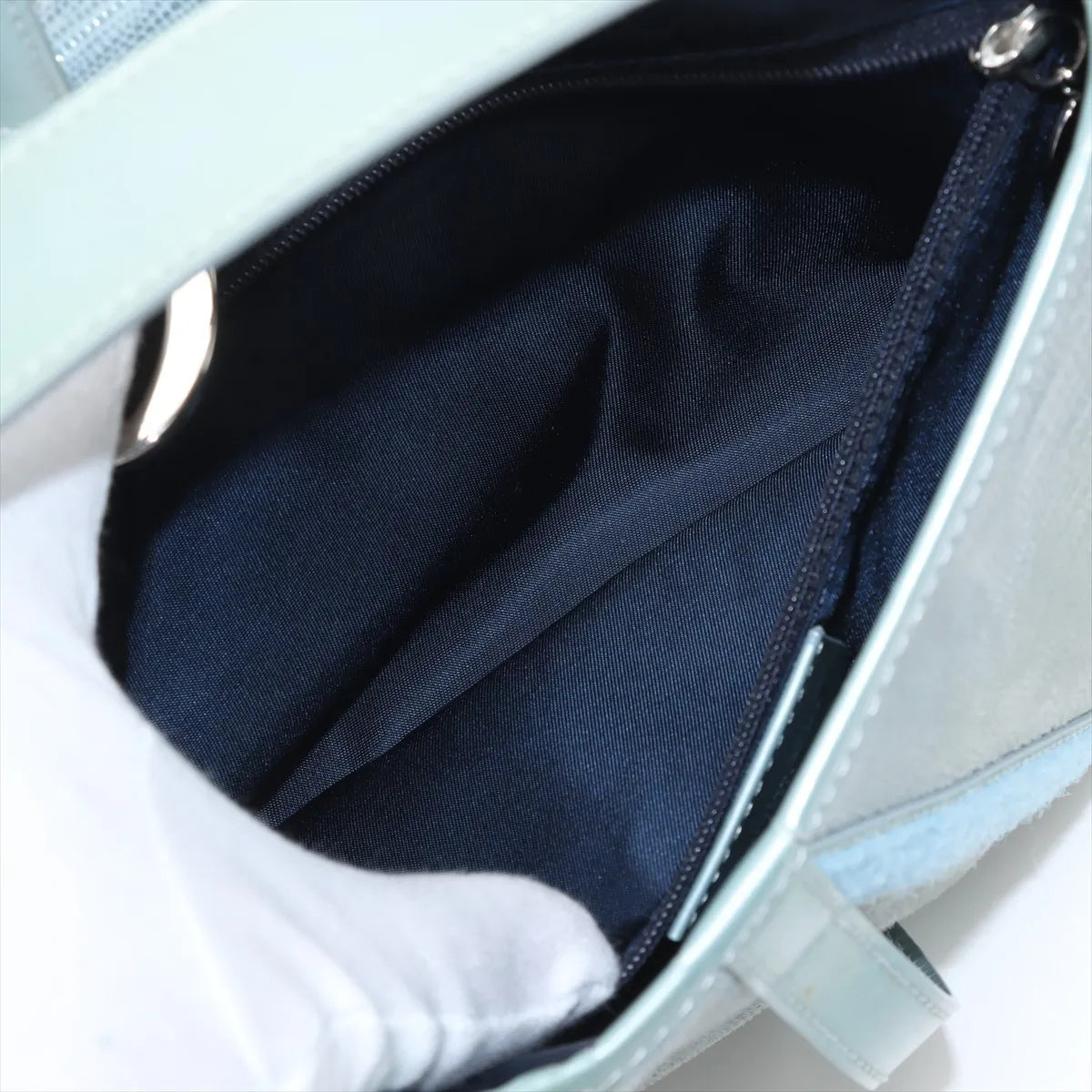 Christian Dior Double Saddle Lizard Embossing Leather Shoulder Bag Blue