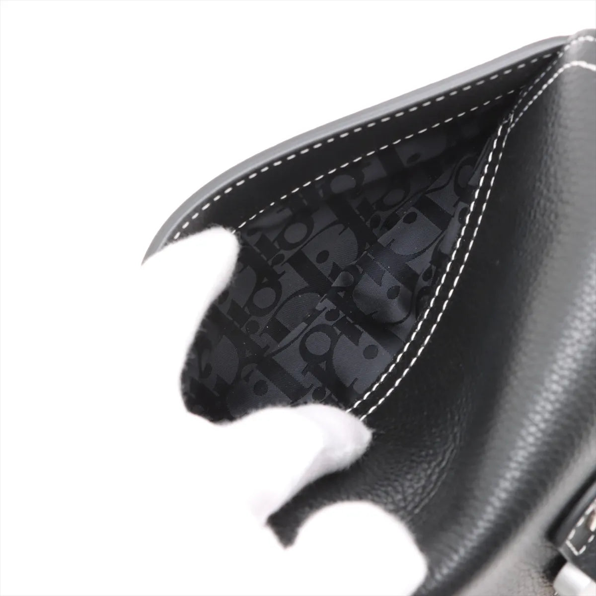 Christian Dior Saddle Leather Shoulder Bag Navy Blue