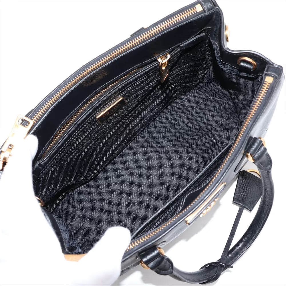 Prada Saffiano Galeria Leather Two-Way Handbag Black