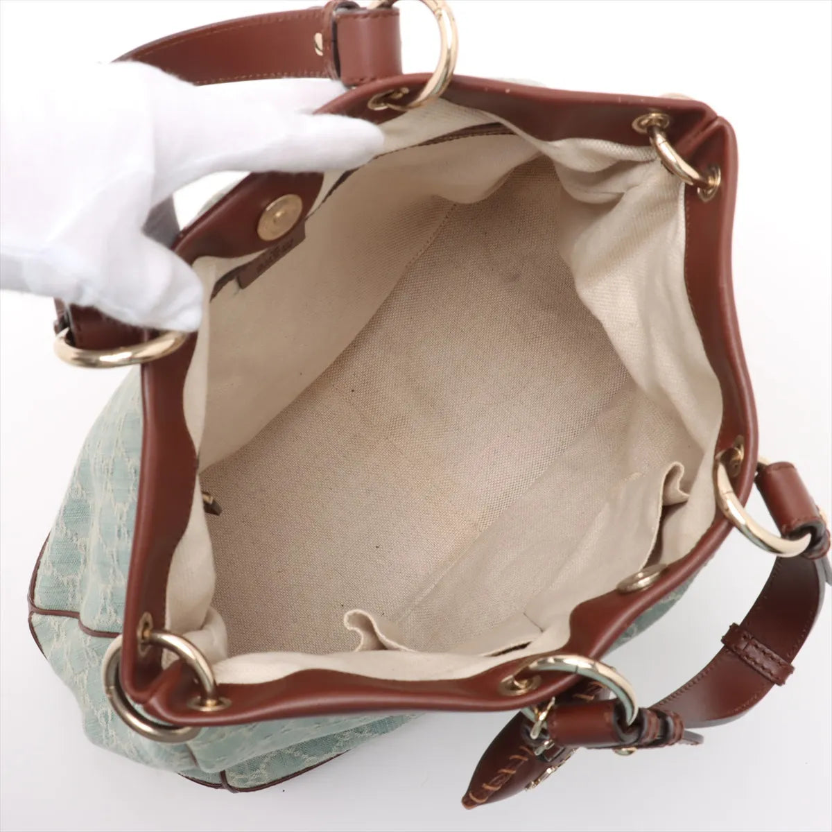 Gucci GG Logo Denim Leather Two-Way Shoulder Bag Blue x Brown