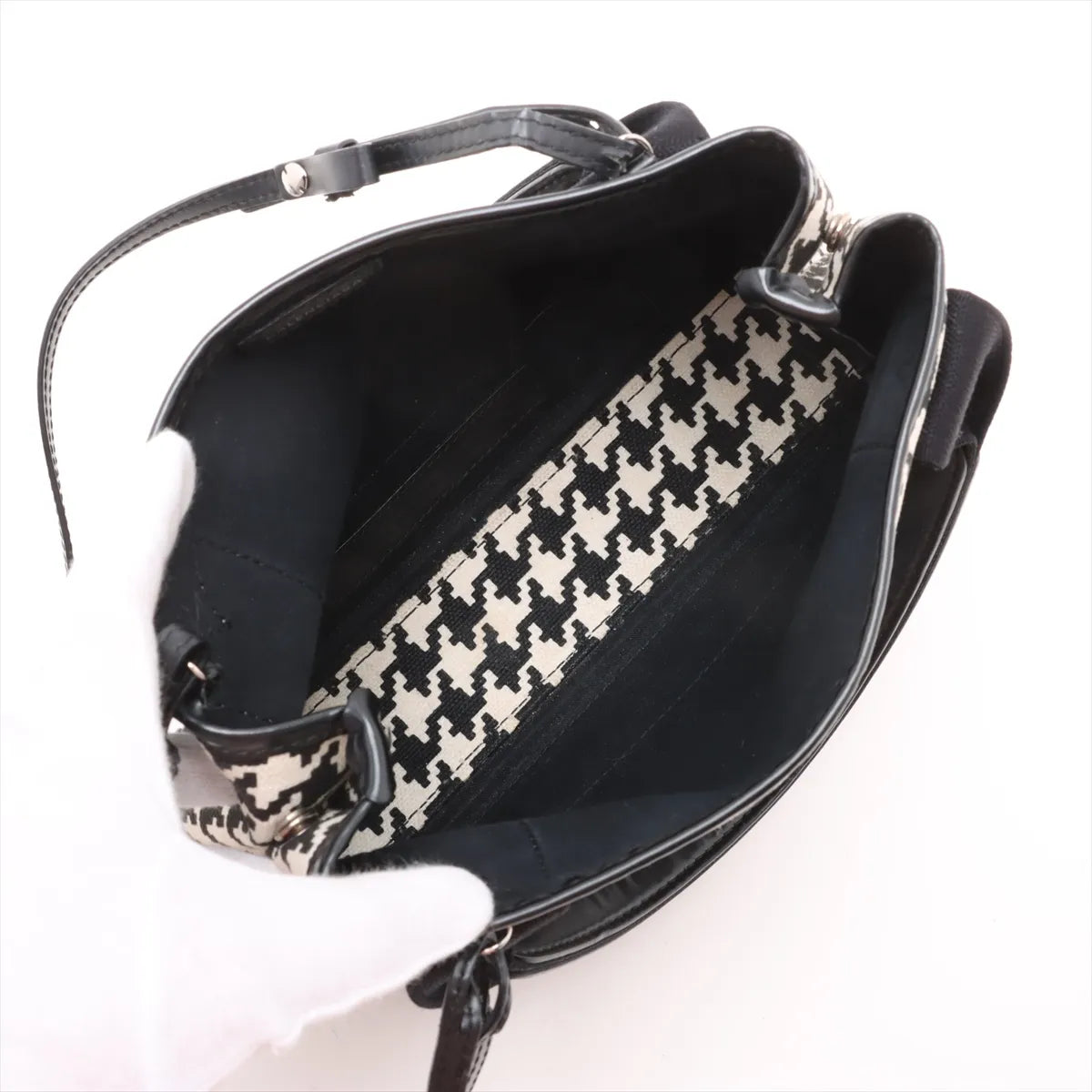 Balenciaga Navy Canvas Leather Cabas XS Two-Way Handbag Black × White
