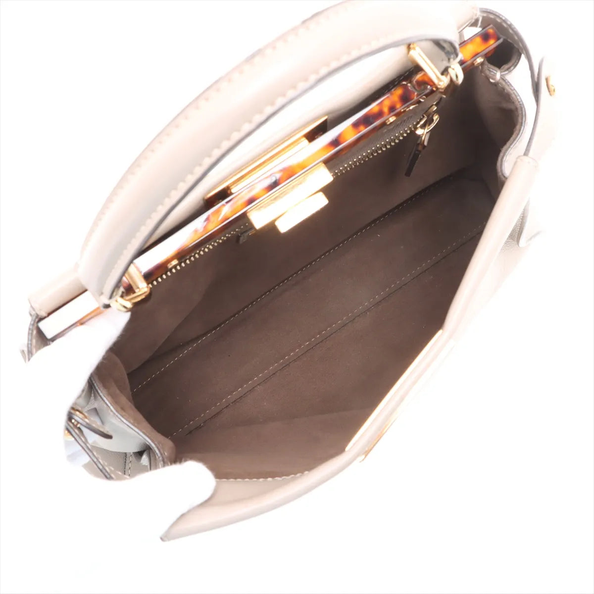 Fendi Peekaboo Regular Leather Two-Way Handbag Greige