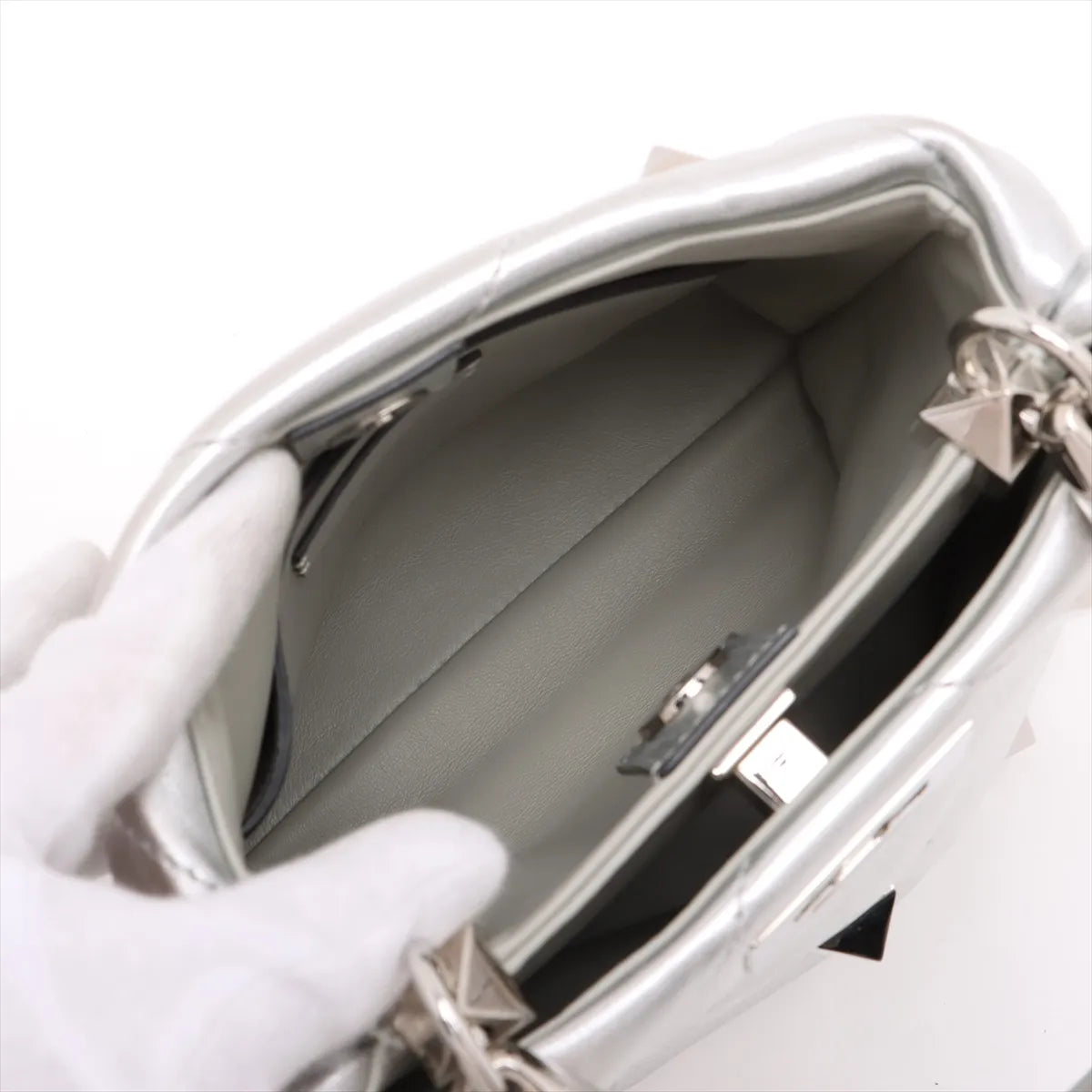 Valentino Garavani Rockstud Two-Way Shoulder Bag Metallic Silver