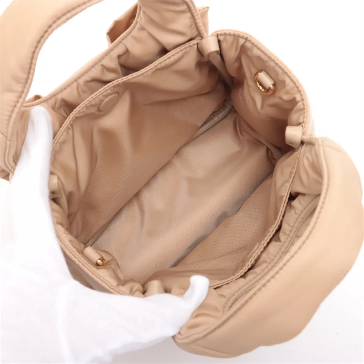 Prada Ribbon Nappa Padded Nylon Two-Way Handbag Beige
