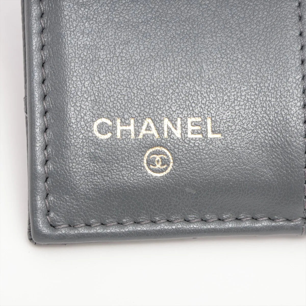 Chanel CC Logo Matelasse Caviar Skin Compact Wallet Gray