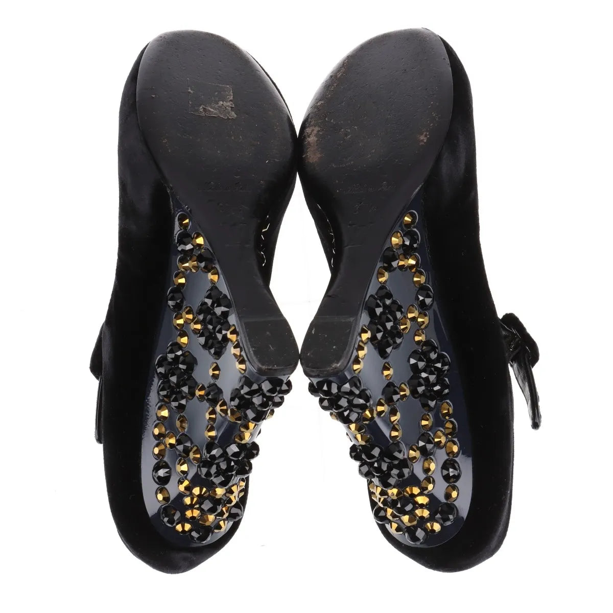 Louis Vuitton Veau Velours Strap Wedge Stud Pumps Black