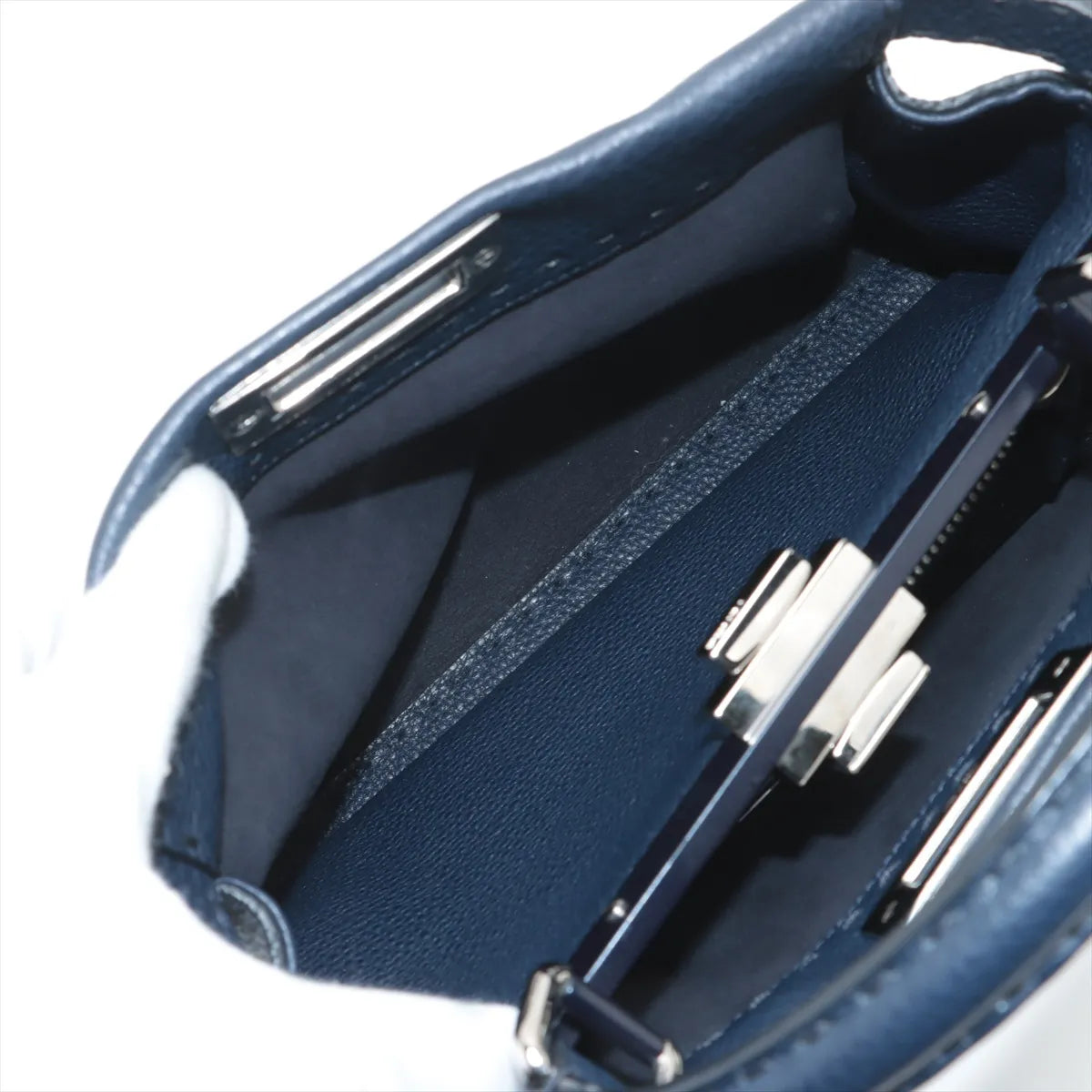 Fendi Peekaboo Regular Selleria Leather Handbag Navy Blue