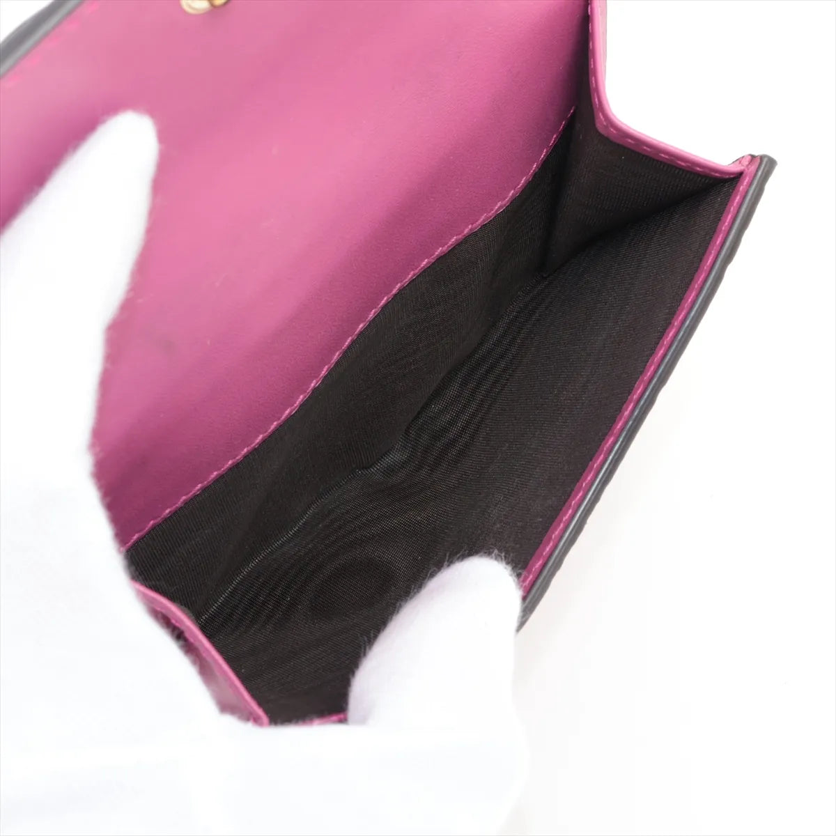 Gucci Guccissima Ribbon Leather Compact Wallet Pink