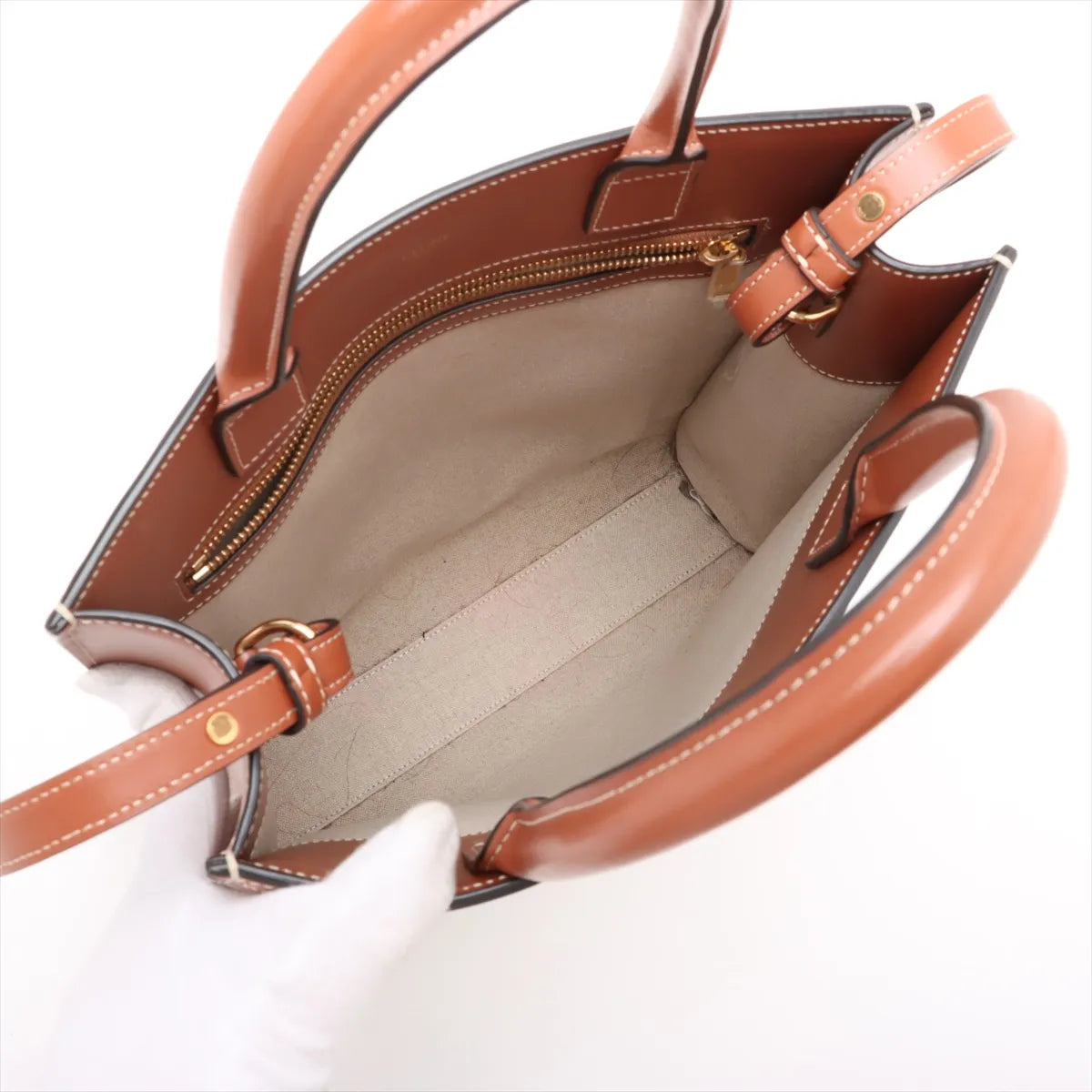 Celine Monogram Cloth Vertical Cabas Tote Shoulder Bag Beige x Brown