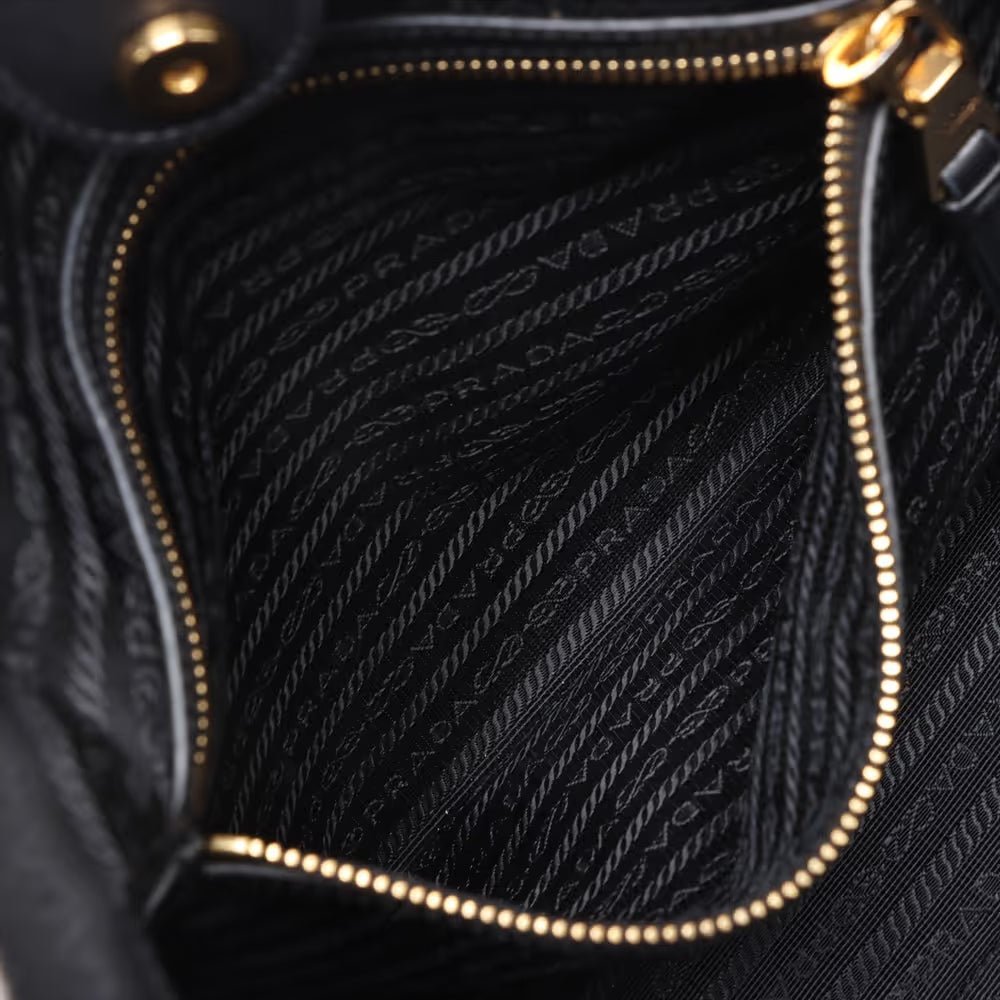 Prada Logo Jacquard Canvas Leather Tote Bag Black