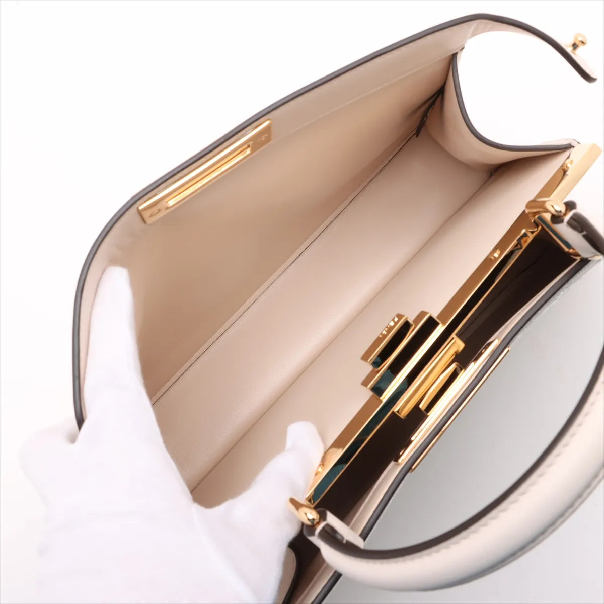 Fendi Peekaboo ISeeU Medium Leather Embroidery Two-Way Handbag Beige