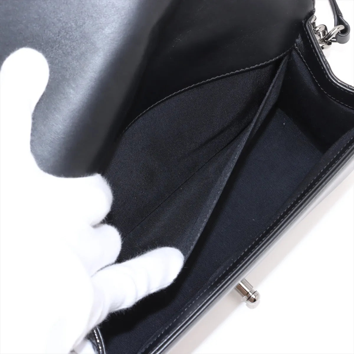 Chanel Boy Chanel 25 Patent Leather Chain Shoulder Bag Black