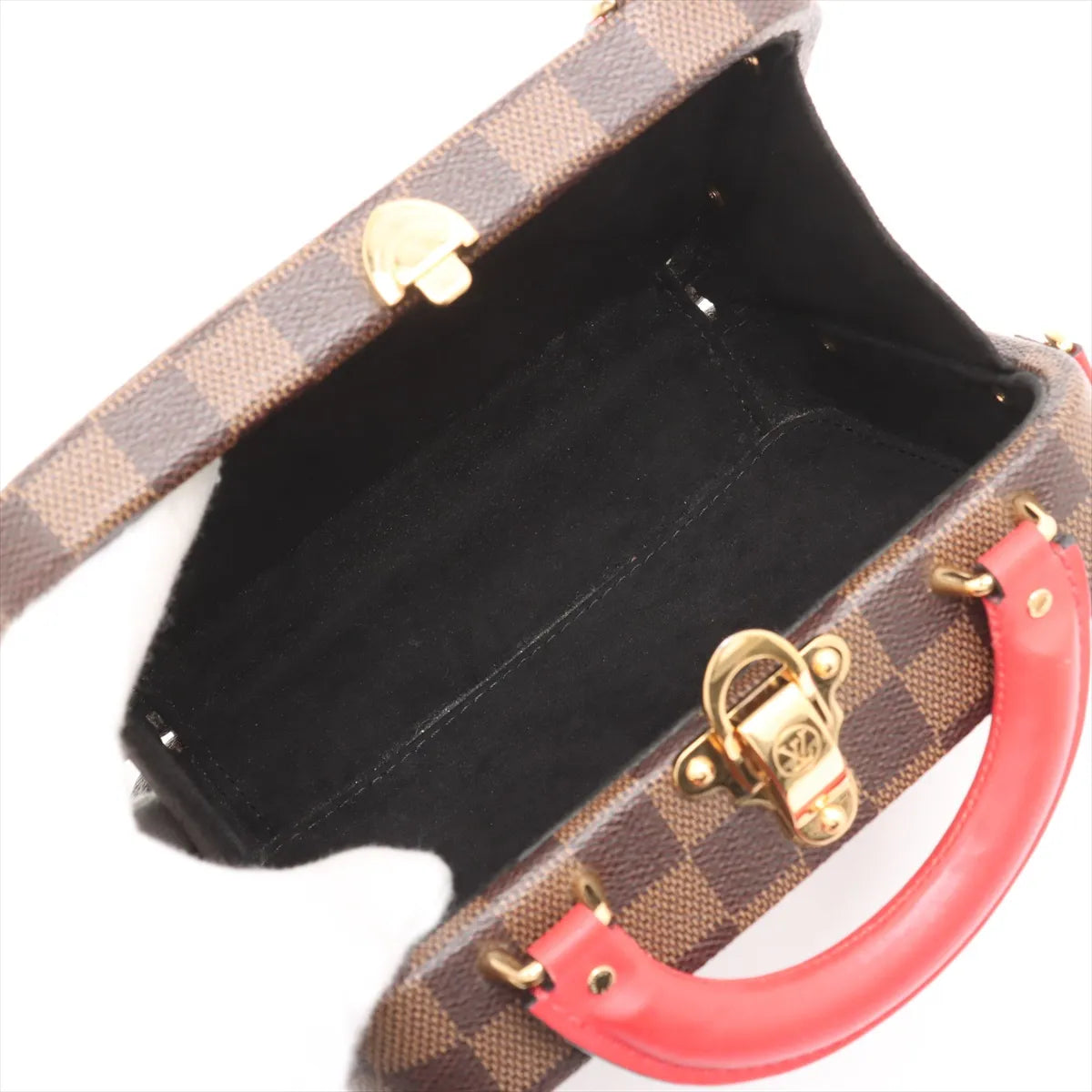 Louis Vuitton Damier Ebene LV Stories Box Patches Bag Brown x Red