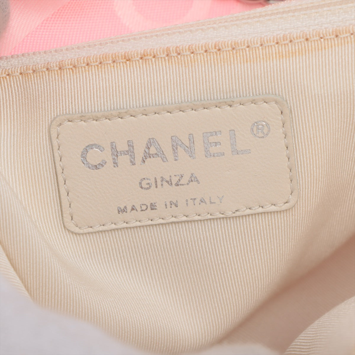 Chanel CC Logo Nylon Pearl Chain Tote Bag Pink